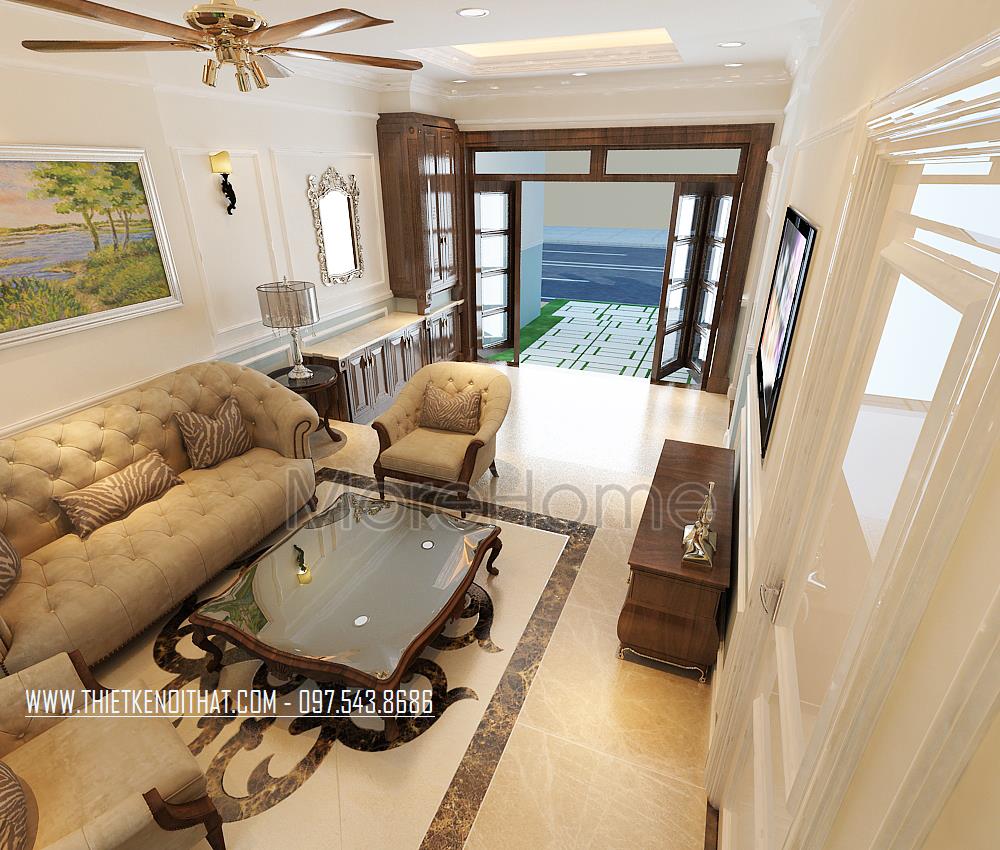 Thiết kế nội thất biệt thự gỗ óc chó tân cổ điển