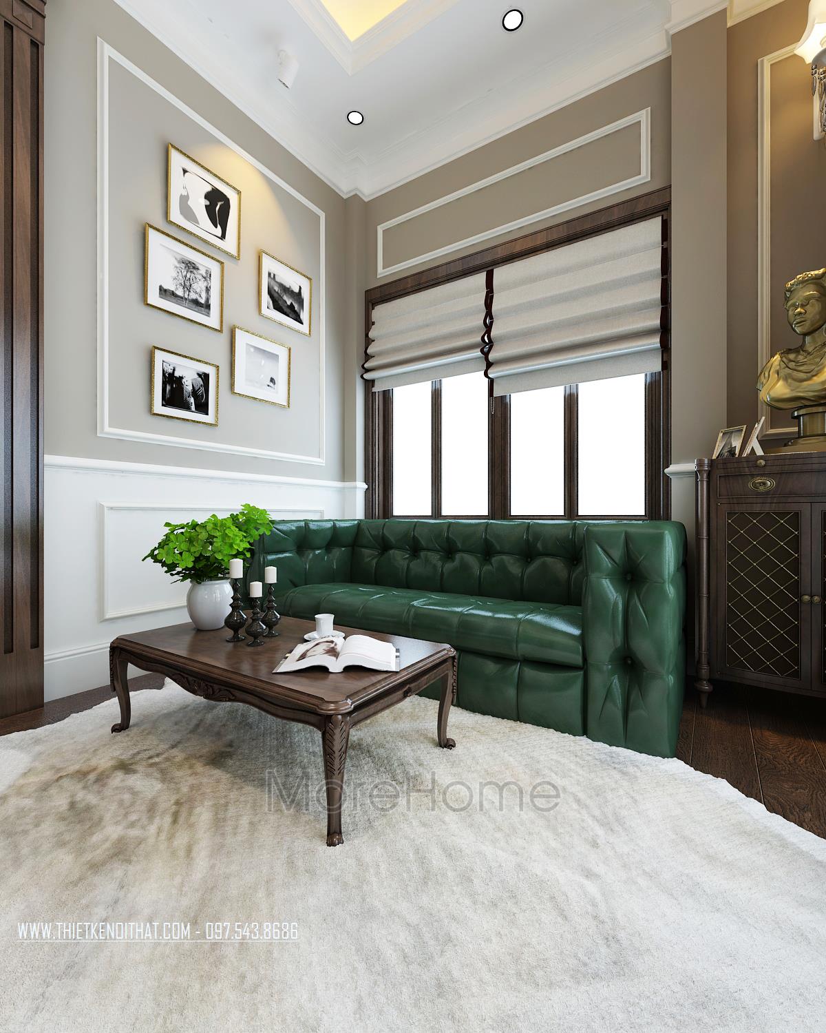 Thiết kế nội thất biệt thự gỗ óc chó tân cổ điển