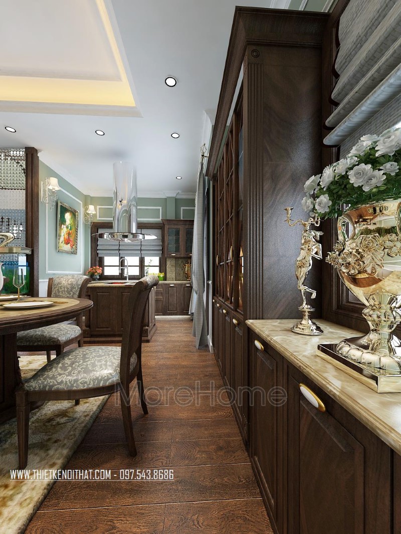 Thiết kế biệt thự gỗ óc chó tân cổ điển