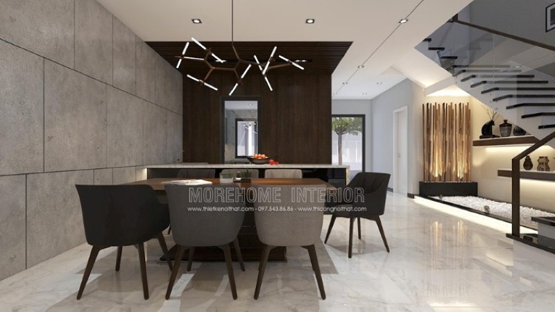 Có thiết kế phòng ăn sử dụng tone màu ghi là một thế khó nếu bạn không khéo sẽ gây ra hiệu ứng ngược nhưng nếu khéo léo bạn vẫn có thể sở hữu mẫu phòng ăn tuyệt đẹp như trong đây. thiết kế thi công nội thất biệt thự cao cấp