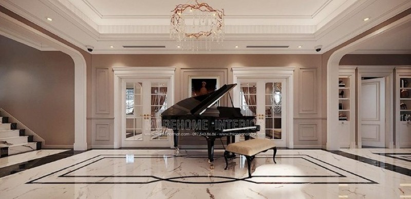 Bố trí không gian để bàn piano đẹp trong biệt thự Vinhomes Imperia Hải Phòng. công ty thiết kế nội thất cao cấp