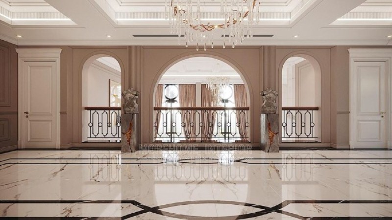 Đá lát sàn đẹp ấn tượng cho không gian hành lang sang trọng. thiết kế thi công nội thất cao cấp
