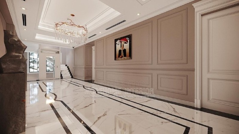 Trang trí hành lang đẹp ấn tượng với đèn treo tường pha lê cao cấp. thiết kế thi công nội thất biệt thự cao cấp