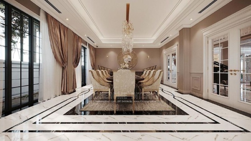 Trang trí nội thất phòng ăn đương đại ấn tượng với không gian mở thông thoáng. công ty thiết kế nội thất cao cấp