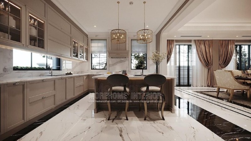 Mẫu tủ bếp đảo phong cách đương đại đẹp, sang trọng cho biệt thự, nhà phố. công ty thiết kế nội thất cao cấp