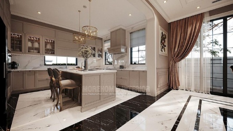 Sắp xếp nội thất phòng bếp cao cấp đẹp, sang trọng cho biệt thự, nhà phố. thiết kế thi công nội thất biệt thự cao cấp