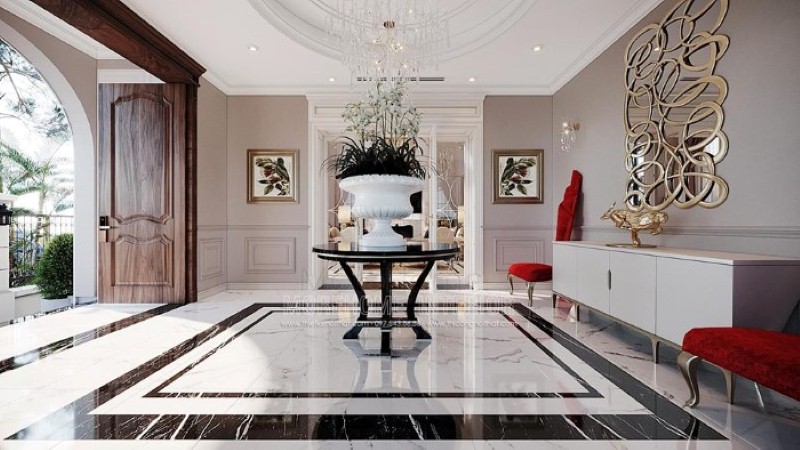 Đá lát sàn đẹp cho sảnh biệt thự, nhà phố phong cách đương đại. thiết kế thi công nội thất biệt thự cao cấp
