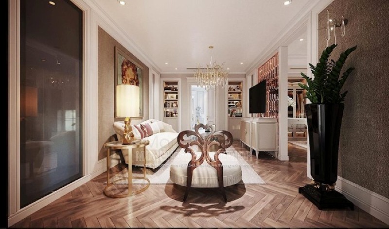 Bố trí nội thất phòng giải trí trong phòng ngủ master đương đại ấn tượng với vẻ đẹp tinh tế, sang trọng. thiết kế thi công nội thất cao cấp