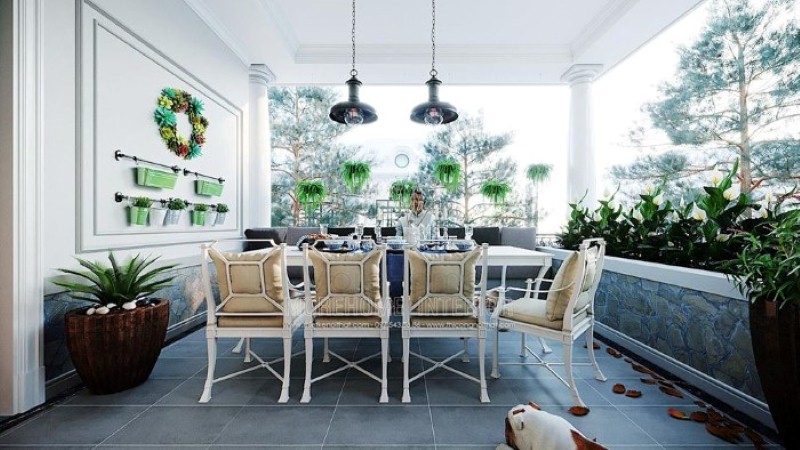 Bộ bàn ghế ăn khu vực ngoài trời đẹp cho nhà phố, biệt thự. thiết kế thi công nội thất biệt thự cao cấp