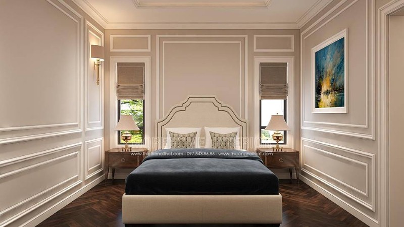 Thiết kế cửa sổ phòng ngủ ngay đầu giường giúp không gian luôn được thông thoáng. thiết kế thi công nội thất biệt thự cao cấp
