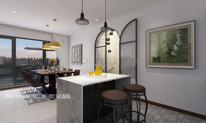 Thiết kế phòng bếp đảo kề phòng ăn mang phong cách hiện đại, đẹp, sang trọng. thiết kế thi công nội thất cao cấp