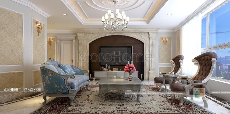 Bộ sofa cao cấp với đường cong tinh tế và trạm khắc cổ điển dường như đã trở thành chi tiết tạo điểm nhấn thẩm mỹ căn phòng. Sofa tân cổ điển