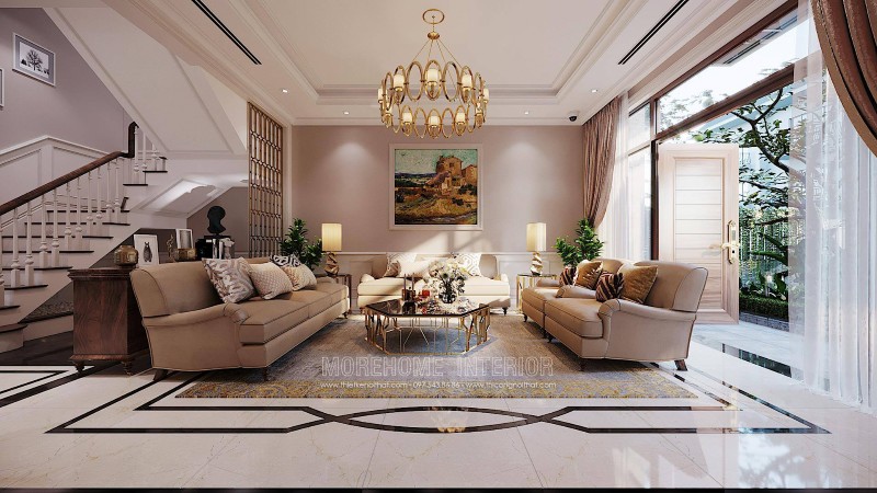 Mẫu sofa bọc da sang trọng phong cách tân cổ điển Sofa tân cổ điển