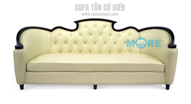 Sản xuất hoàn thiện Sofa tân cổ điển MS-014 gỗ tự nhiên Óc chó, bọc da bò thật nhập khẩu, nguyên liệu tự nhiên thân thiện với môi trường Sofa tân cổ điển