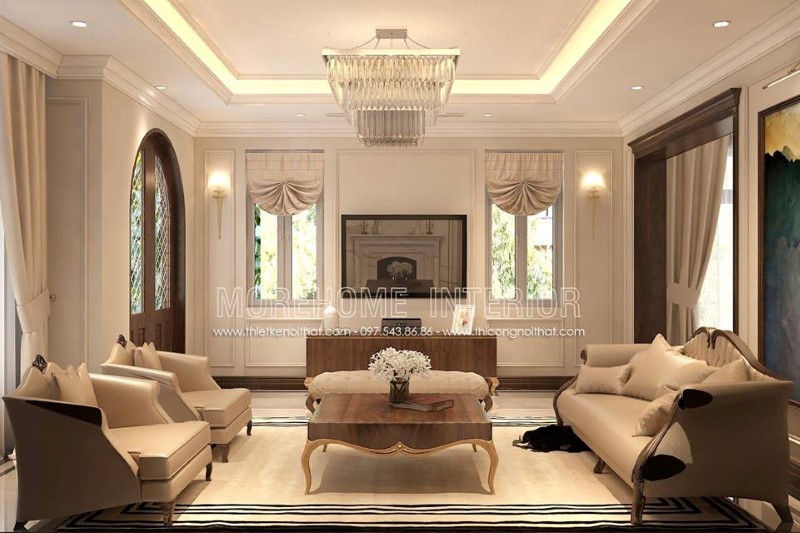 Sofa phòng khách biệt thự gỗ óc chó với độ chắc chắn cao, có khả năng chịu lực tốt và có khả năng uốn cong tốt, đây làm sản phẩm tuyệt vời dành cho gia chủ Sofa tân cổ điển