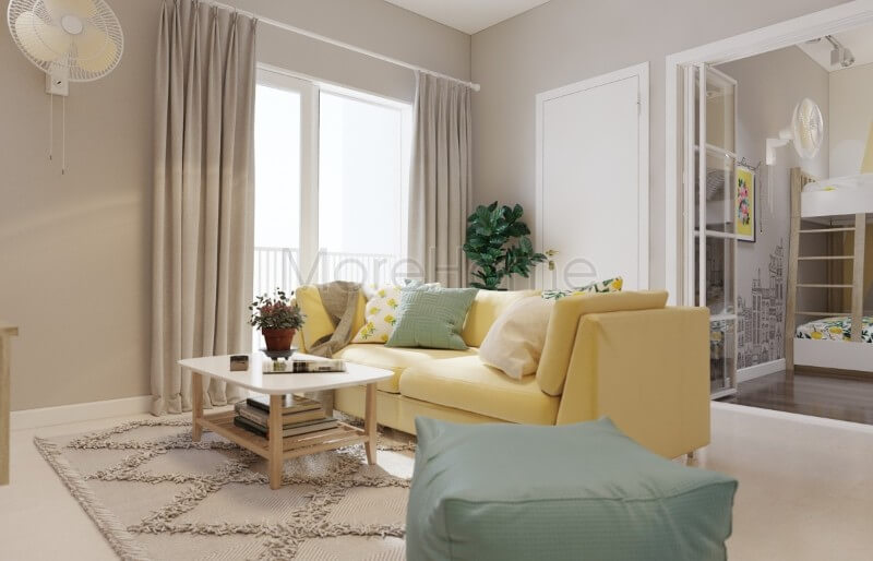 Bộ sofa bọc vải gam màu vàng tươi tươi sáng làm sáng bừng cả không gian phòng khách Xưởng sản xuất sofa đẹp tại hà nội