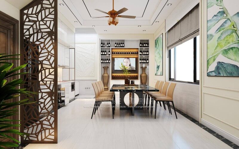 Mẫu bàn ăn dài với thiết kế 8 ghế ngồi bọc da cao cấp Lựa chọn bàn ăn hiện đại, sang trọng cho phòng bếp ăn