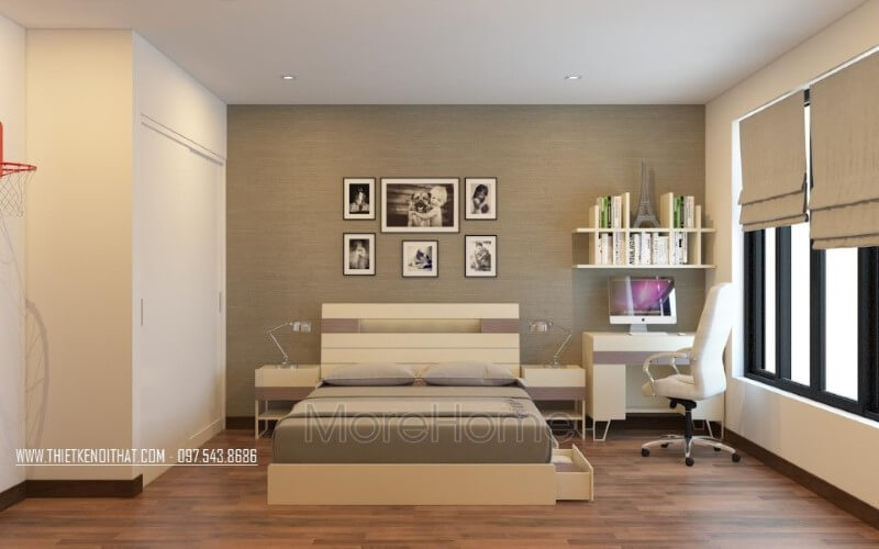 Giường ngủ hiện đại được thiết kế thông minh, phần dưới giường có ngăn tủ thuận tiện hơn cho gia chủ trong quá trình nghỉ ngơi và lưu trữ đồ