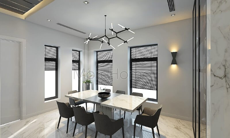 Bàn ăn chung cư cao cấp với mặt bàn bằng đá tự nhiên tạo nên sự cuốn hút và ấn tượng hơn cho người dùng Bàn ăn mặt đá cao cấp