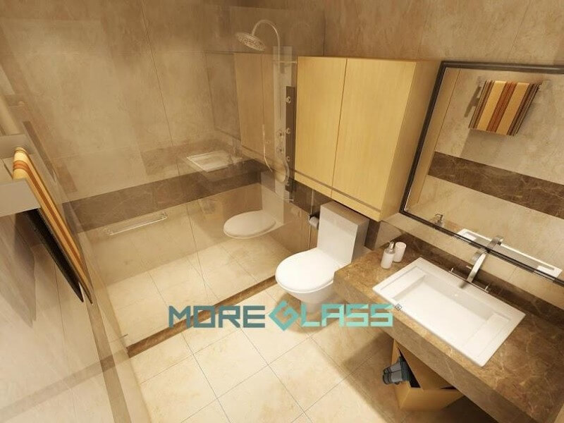 lắp đặt vách kính phòng tắm đứng 180 độ và gương soi khung gỗ cao cấp cho chung cư, biệt thự, nhà phố. Mẫu vách kính phòng tắm đứng đẹp