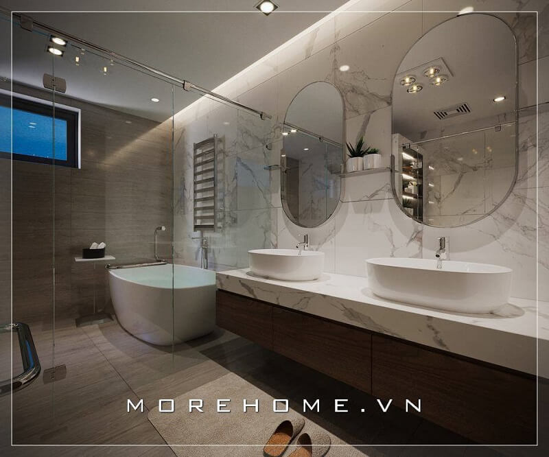 Sử dụng vách kính tắm cường lực cao cấp để phân cách không gian mang đến vẻ đẹp tinh tế, hiện đại cho gia chủ, Mẫu vách kính phòng tắm đứng đẹp