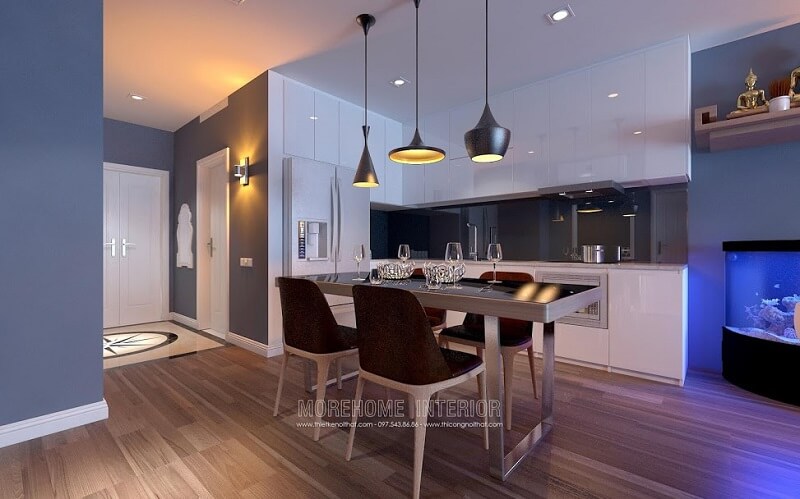 Mẫu bàn ăn chung cư với thiết kế chân sắt,kiểu dáng nhỏ gọn ấn tượng được nhiều gia chủ yêu thích Bàn ăn chung cư đơn giản, hiện đại