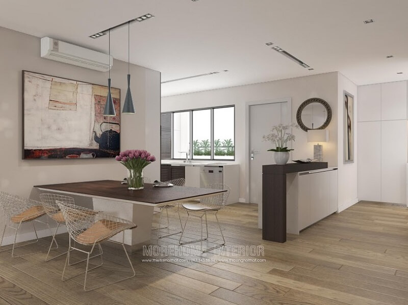 Bộ bàn ăn đẹp với thiết kế nhỏ gọn, kiểu dáng trẻ trung được ưa chuộng tại MoreHome Bàn ăn chung cư đơn giản, hiện đại