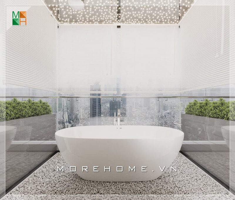 Sàn bồn tắm lát đá cao cấp cung cấp thêm sự tiện nghi cho không gian phòng tắm.