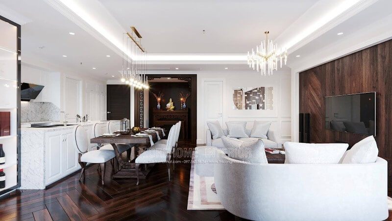 Đá ốp bếp nhân tạo giúp tạo nên một cảnh quan đẹp đầy sang trọng và đẳng cấp.